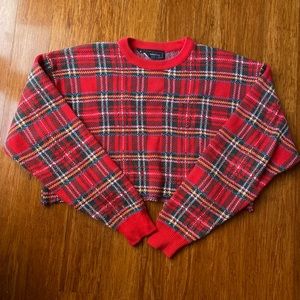 Vintage cropped plaid knit sweater - Medium